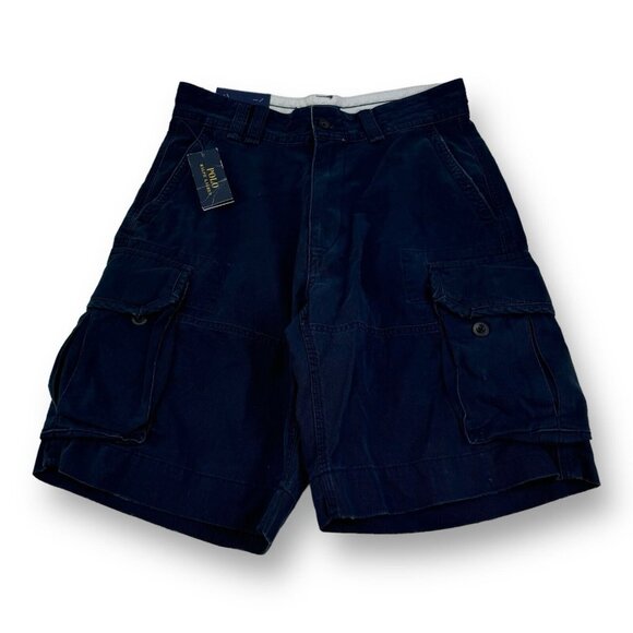 NWT Polo Ralph Lauren Navy Blue Cotton Cargo Chino Shorts Mens Size 31X9.5